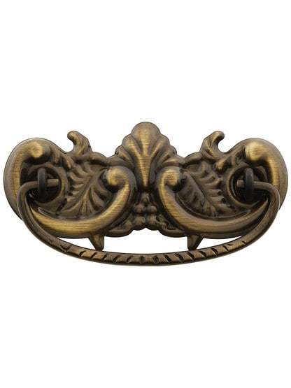 Victorian-Style Ornate Brass Bail Pull ‚Äì 3‚Äù Center-to-Center in Antique Brass.